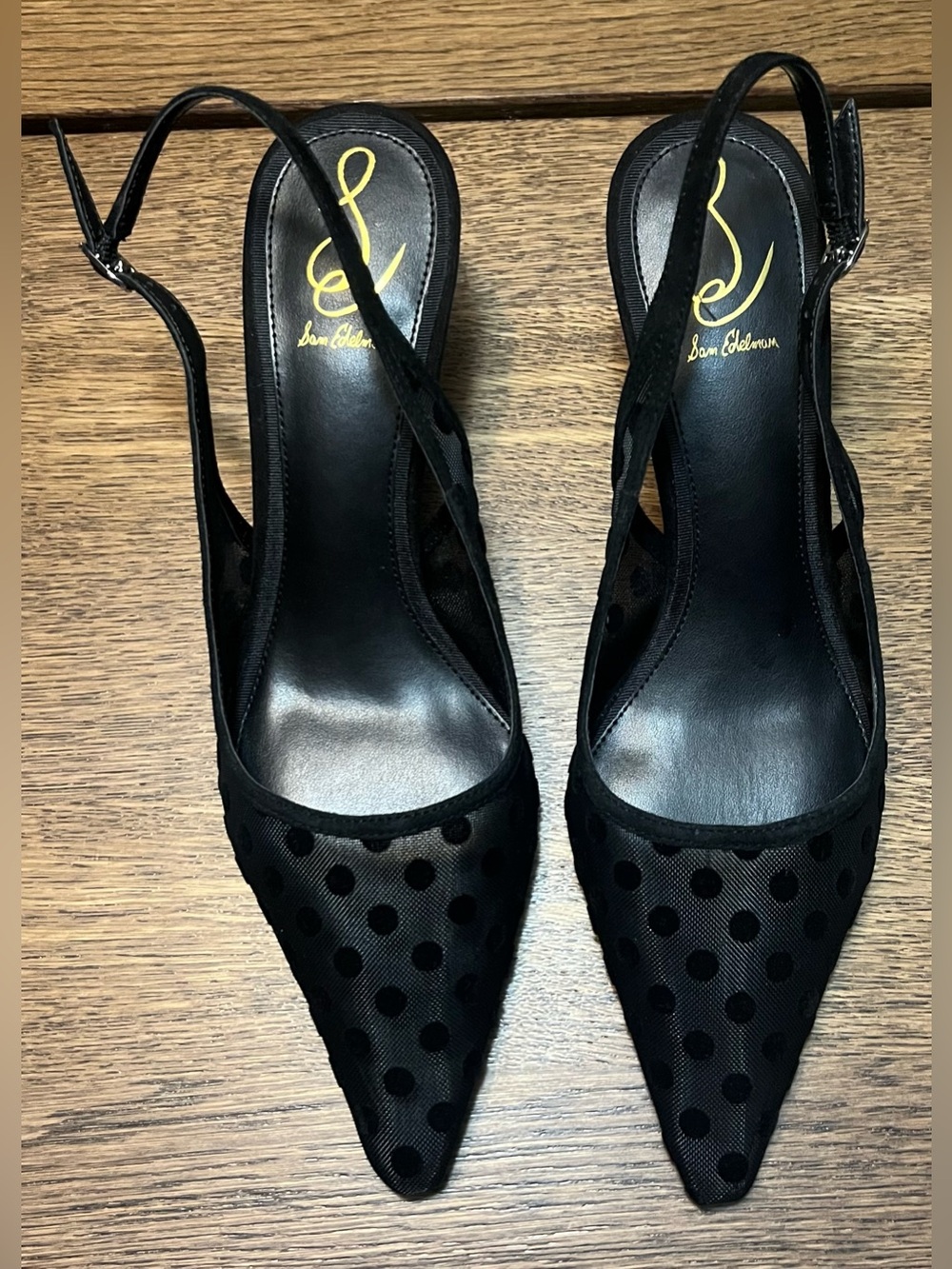 Sam Edelman Bianka Slingback Pumps Black Polka Dot Mesh Kitten Heel Sz 10